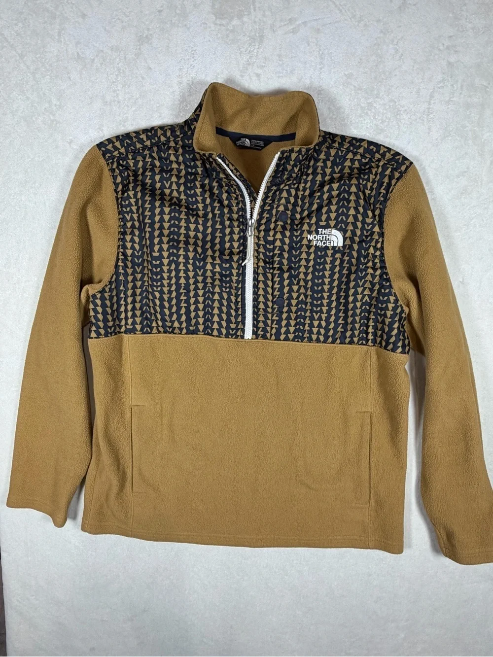 The North Face Large Men’s Zip-Up Fleece Aztec Pullover - Tan and Black Pattern